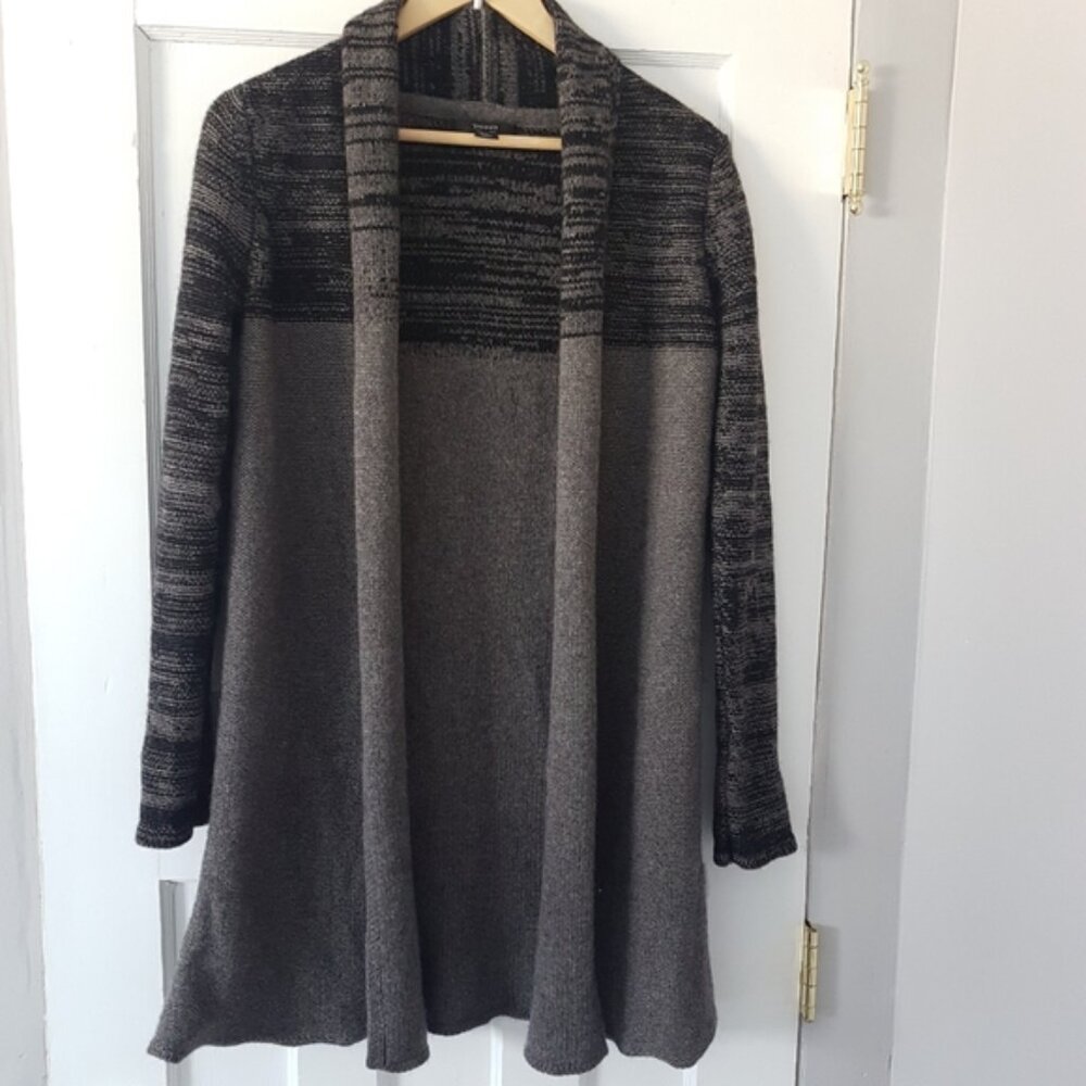 Tahari Wool Yak Blend Open Front Long Line Knit Cardigan Color Block  Sz M